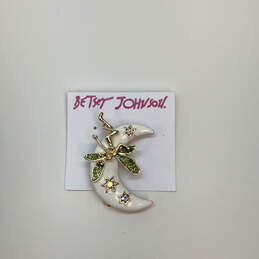 Designer Betsey Johnson Gold-Tone White Enamel Fairy Moon Stars Brooch Pin