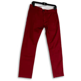 Mens Red Flat Front Straight Leg Slash Pocket Chino Pants Size 31x30