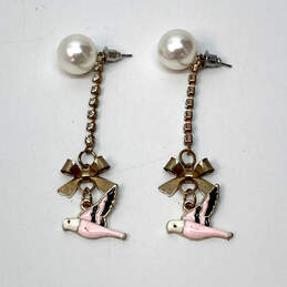 Designer Betsey Johnson Two-Tone Rhinestone Pink Bird Bow Dangle Earrings