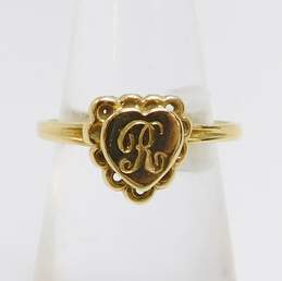 14K Yellow Gold Initial R Heart Ring 1.8g