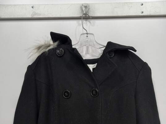 New York & Company Black Coat w/ Faux Fur Trim Women's Size Large image number 3