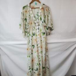 Farm Floral Print Shear Mid Sleeve Maxi Dress Women's S