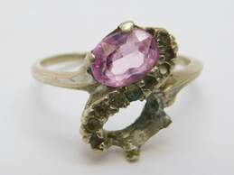 10K White Gold Pink Sapphire & Quartz Accented Bypass Ring For Repair 2.6g