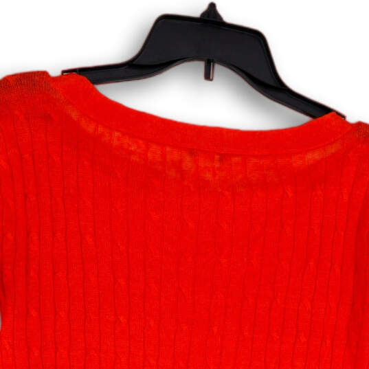 Womens Orange Knitted Crew Neck Shoulder Button Pullover Sweater Size XS image number 4