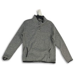 Womens Gray Radiator Fleece Mock Neck Long Sleeve Henley Sweater Size L