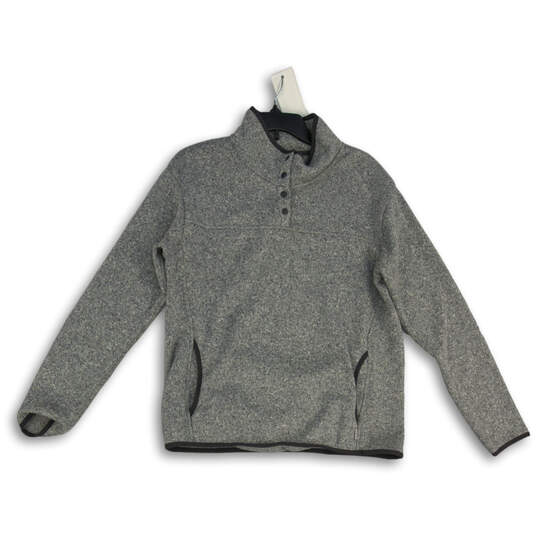 Womens Gray Radiator Fleece Mock Neck Long Sleeve Henley Sweater Size L image number 1
