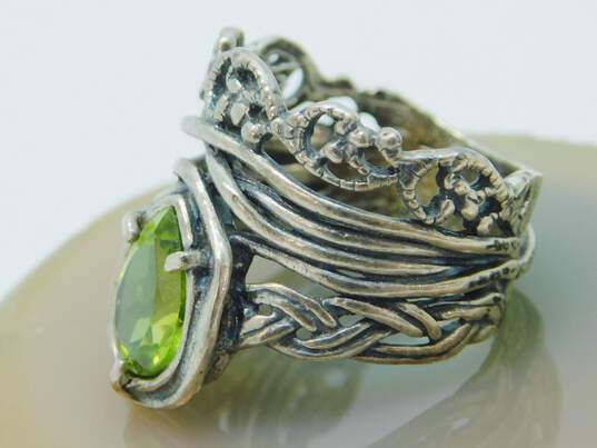 Or Paz Israel 925 Sterling Silver Peridot Wide Botanical Themed Band Ring 6.8g image number 2