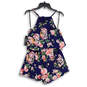 NWT Womens Blue Pink Floral Sleeveless Back Zip One-Piece Romper Size Small image number 2