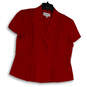 NWT Womens Red Collared Short Sleeve Button Front Blouse Top Size 14P image number 1