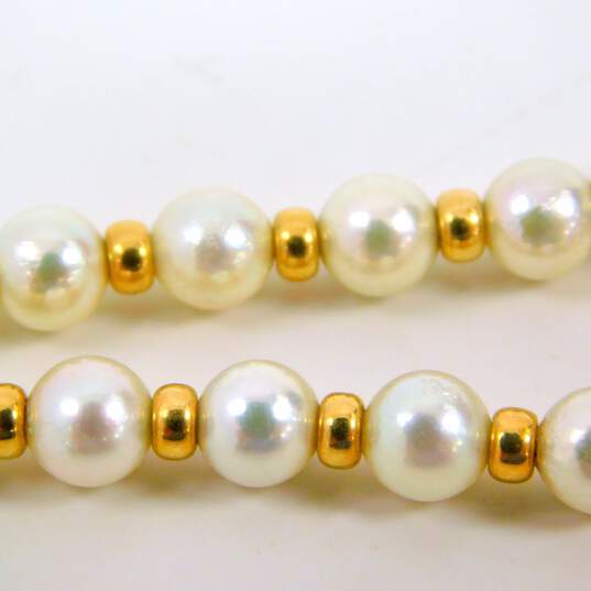 14K Yellow Gold Pearl & Gold Braded Bracelet 5.8g image number 4