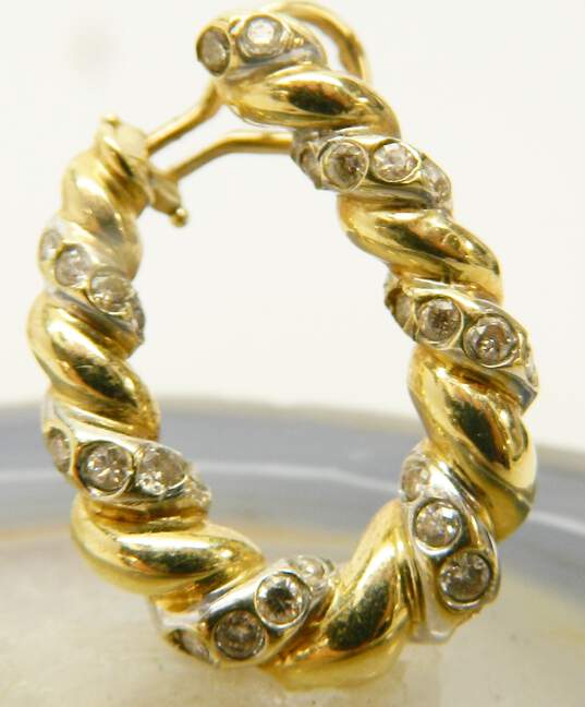 14K Yellow Gold 0.80 CTTW Diamond Single Omega Back Hoop Earring 5.9g image number 1