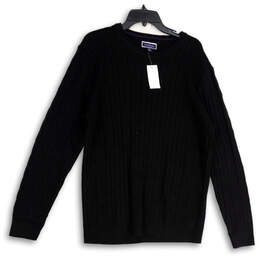 NWT Womens Black Cable Knit Long Sleeve Crew Neck Pullover Sweater Size XL
