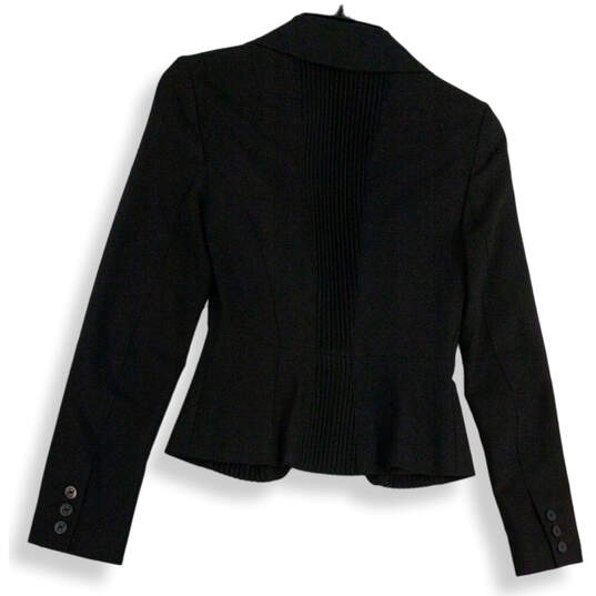 Womens Black Long Sleeve Pleated Collared Button Front Blazer Size 0 image number 2