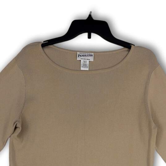 Womens Tan Round Neck Long Sleeve Regular Fit Pullover T-Shirt Size Large image number 3