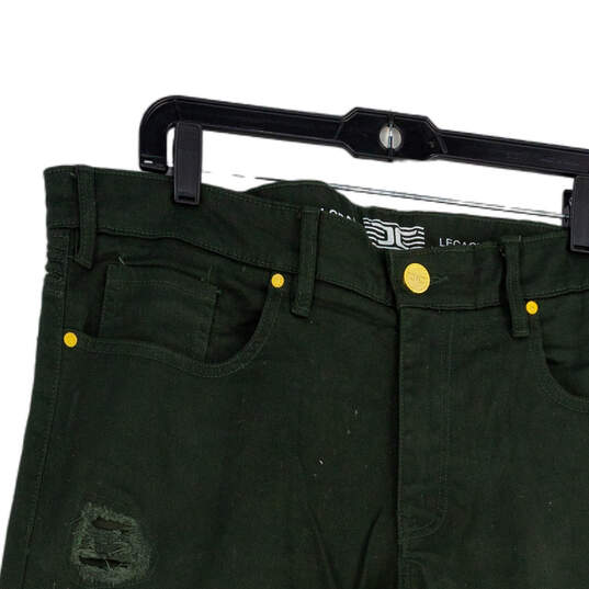 Mens Green Denim 5-Pocket Design Distressed Skinny Leg Jeans Size 36/24 image number 3