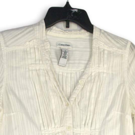 Calvin Klein Womens White Long Sleeve Button Front Blouse Top Size M image number 3