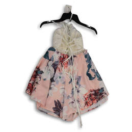 NWT Womens White Pink Floral Back Criss-Cross Lace Fit & Flare Dress Sz L alternative image