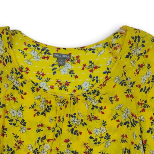 NWT Womens Yellow Floral 3/4 Sleeve Pleated Round Neck Peasant Blouse Sz XL image number 4