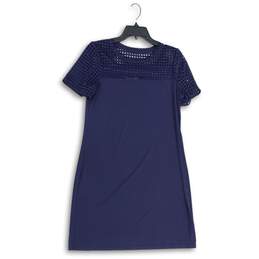 Michael Kors Womens Navy Blue Mesh Combo Short Sleeve Shift Dress Size M