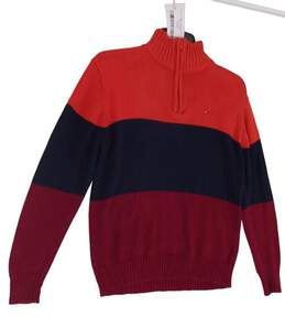 Mens Multicolor Zip Striped Mock Neck Long Sleeve Pullover Sweater Size Medium alternative image