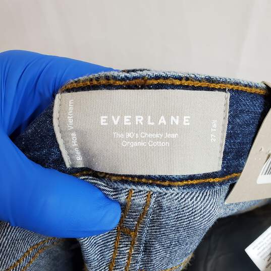 Everlane Blue Organic Cotton 90's Cheeky high Rise Jean WM Size 27 Tall NWT image number 3