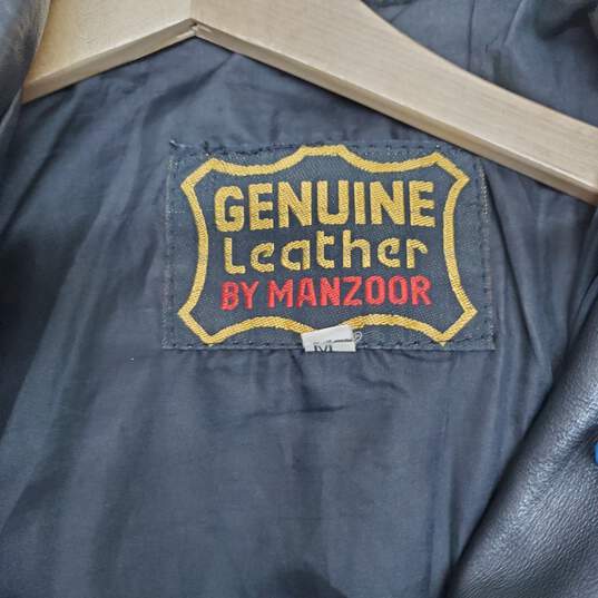 Vintage GENUINE LEATHER BY MANZOOR Cowhide Leather Classic Jacket Size M image number 3