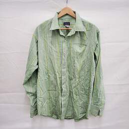 Patagonia MN's Long Sleeve Stripe Pale Green Pearl Button Shirt Size L