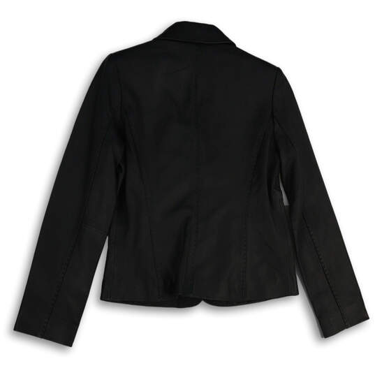 Womens Black Notch Lapel Long Sleeve Flap Pocket Four Button Blazer Size S image number 2