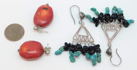 Artisan 925 Onyx & Dyed Howlite Beaded Tassels Triangle & Coral Drop Earrings Variety 26g image number 8