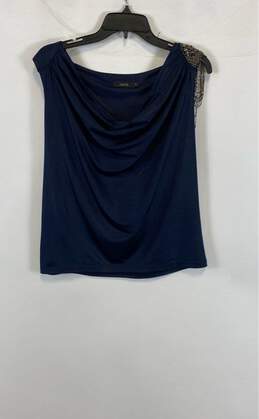 Nichii Womens Blue Beaded Sleeveless Cowl Neck Blouse Top Size XL
