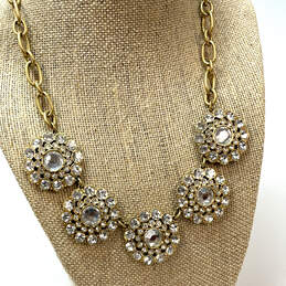 Designer J. Crew Gold-Tone Link Chain Crystal Cut Stone Statement Necklace