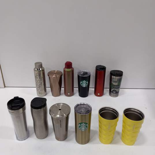 12pc Set of Assorted Metal Starbucks Tumblers image number 1