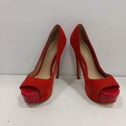 Womens Red Leather Slip On Peep Toe Platform Stiletto Pump Heels Size EUR 37