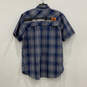 Mens Blue Short Sleeve Front Pocket Spread Collar Button Up Shirt Size L image number 2