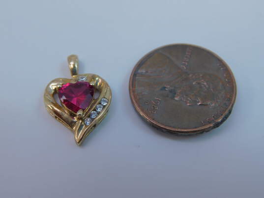 10K Yellow Gold Ruby & CZ Ribbon Heart Pendant 1.6g image number 6