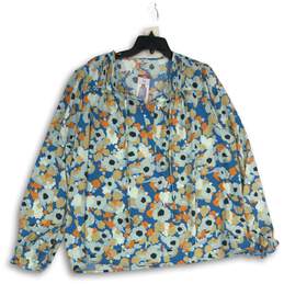NWT Joie Womens Blue Floral Ruffle Long Sleeve Blouse Top Size XL