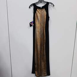 NWT Womens Black Gold Zip Sleeveless Crocodile Print Midi Dress Size 6