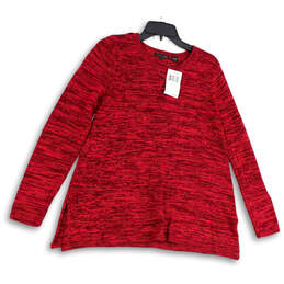NWT Womens Red Knitted Space Dye Long Sleeve Pullover Sweater Size S