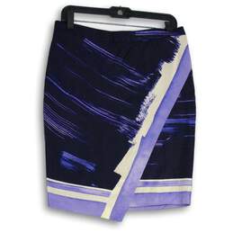 Banana Republic Womens Purple White Abstract Back Zip Wrap Skirt Size 6P
