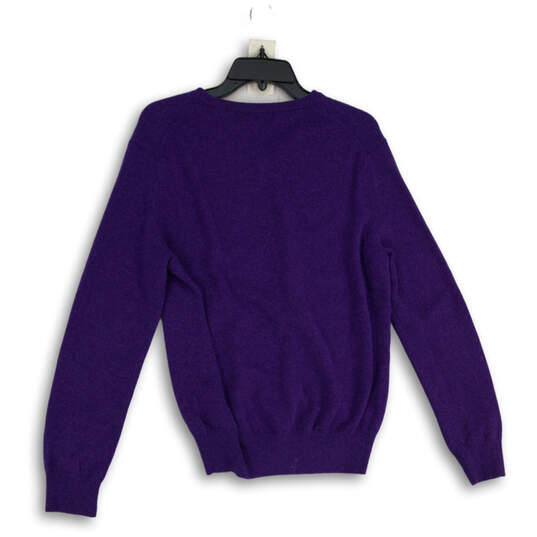 Mens Purple Knitted V-Neck Long Sleeve Pullover Sweater Size Medium image number 2