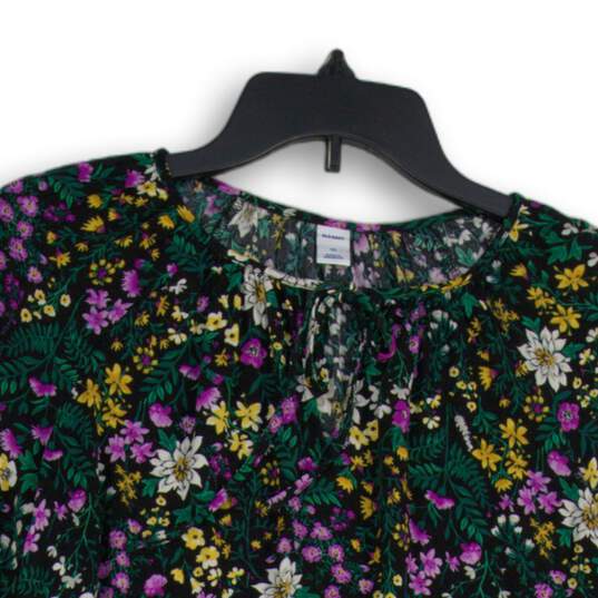 Old Navy Womens Multicolor Floral Tie Neck Long Sleeve Blouse Top Size XS image number 3