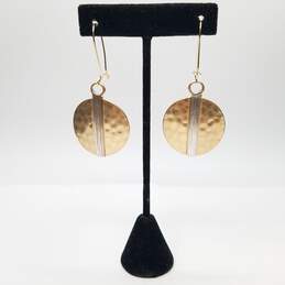 RLH - SOHO Gold Tone Wire Wrapped Hammered Disc Dangle Earrings 20.2g