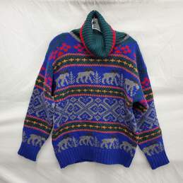 VTG Eddie Bauer WM's Turtleneck Wool Moose Fair Nordic Pattern Sweater Size SM