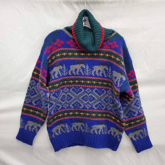 VTG Eddie Bauer WM's Turtleneck Wool Moose Fair Nordic Pattern Sweater Size SM image number 1