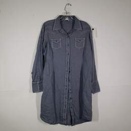 Womens Collared Long Sleeve Knee Length Button Front Shirt Dress Size Large