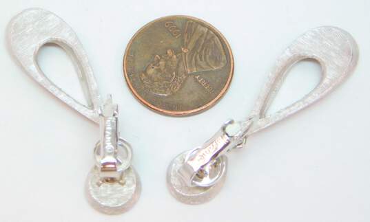Vintage Crown Trifari Silver Tone Clip-On Drop Earrings 8.8g image number 7