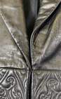 BCBGMAXAZRIA Womens Black Leather Long Sleeve Embroidered Blazer Jacket Size 2 image number 4