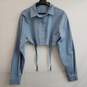 Women's blue gray cropped garter button up shirt L image number 3