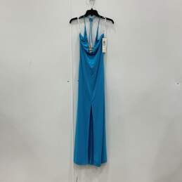 NWT Womens Blue Sleeveless Scoop Neck Front  Slit Evening Maxi Dress Size XS