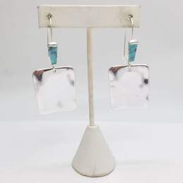 Robert Lee Moris Silver Tone Turquoise-Like Square Dangle Earrings 10.5g alternative image